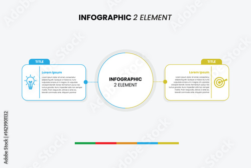 Modern two-element infographic with circular center and clean layout. Ideal for comparing data, processes, or concepts. Fully editable vector, perfect for business, marketing, and educational use