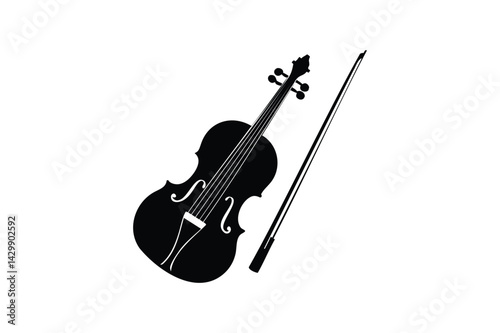 Classical violin with bow icon silhouette