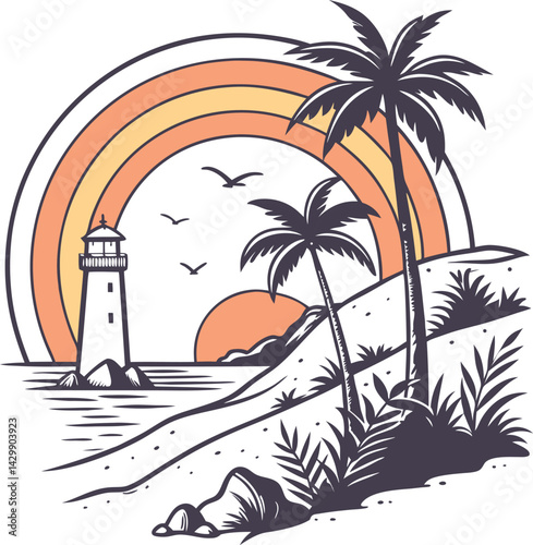 Sunrise over forest in vector
