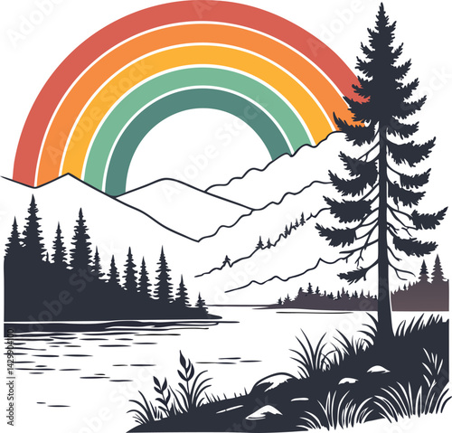 Fantasy rainbow landscape with hills