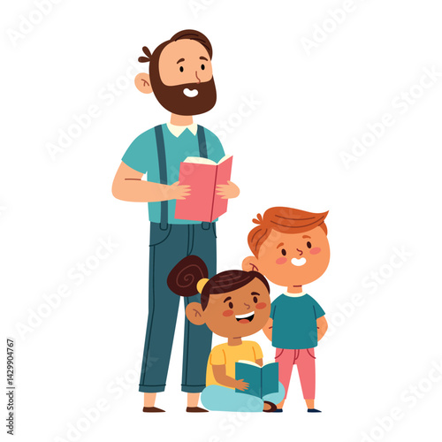 Obraz na płótnie Preschool Teacher Male Reading Book With Children Group School Class w salonie