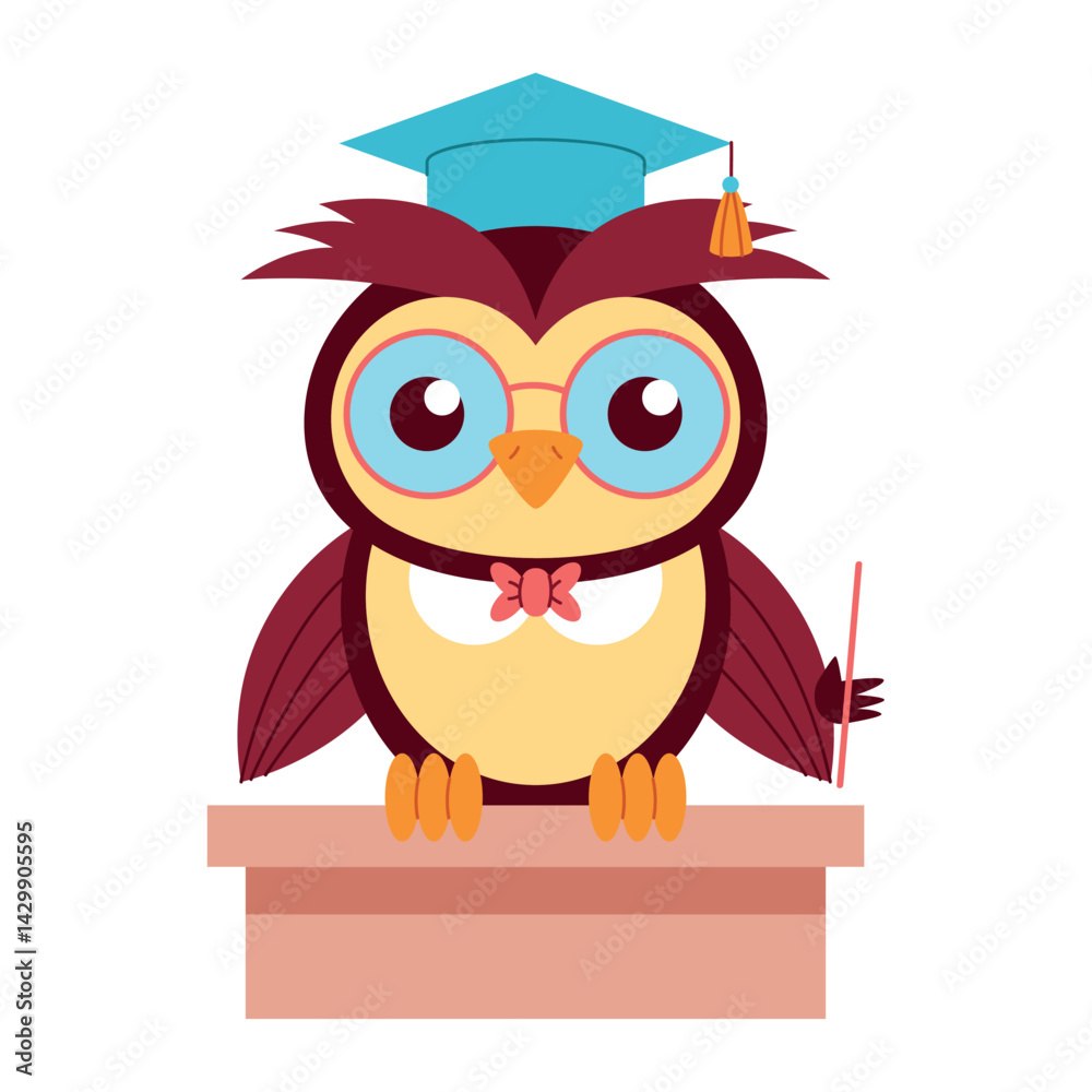 Owl Teacher Graduation Podium Lesson Cartoon Pointer Education
