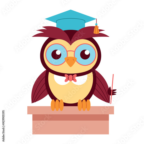 Obraz na płótnie Owl Teacher Graduation Podium Lesson Cartoon Pointer Education w salonie