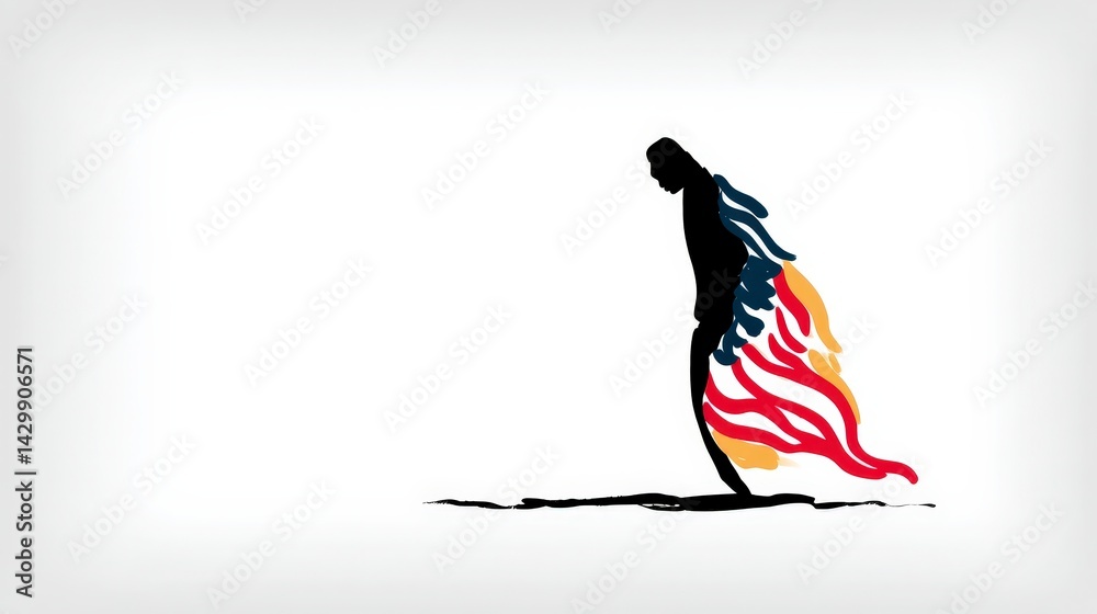 Fototapeta premium Abstract Patriotism Silhouette Figure with American Flag Design
