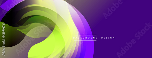 Abstract flowing shapes, vibrant colors blend. Modern design, smooth gradients create dynamic visual effect. Purple dominates right side.