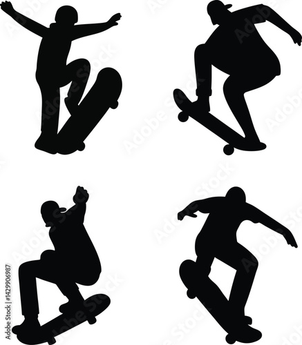 Skateboarder Silhouette Trick Jump – Urban Sport Stencil Art Design.

