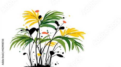 Tropical Palm Leaves Abstract Art  Green  Yellow  Minimalist Nature Wallpaper