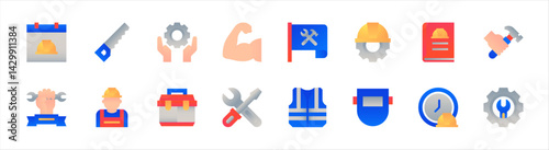 Set of labor day icons. 16 sets of labor day icons. Labor day icons. Simple color labor day icons	

