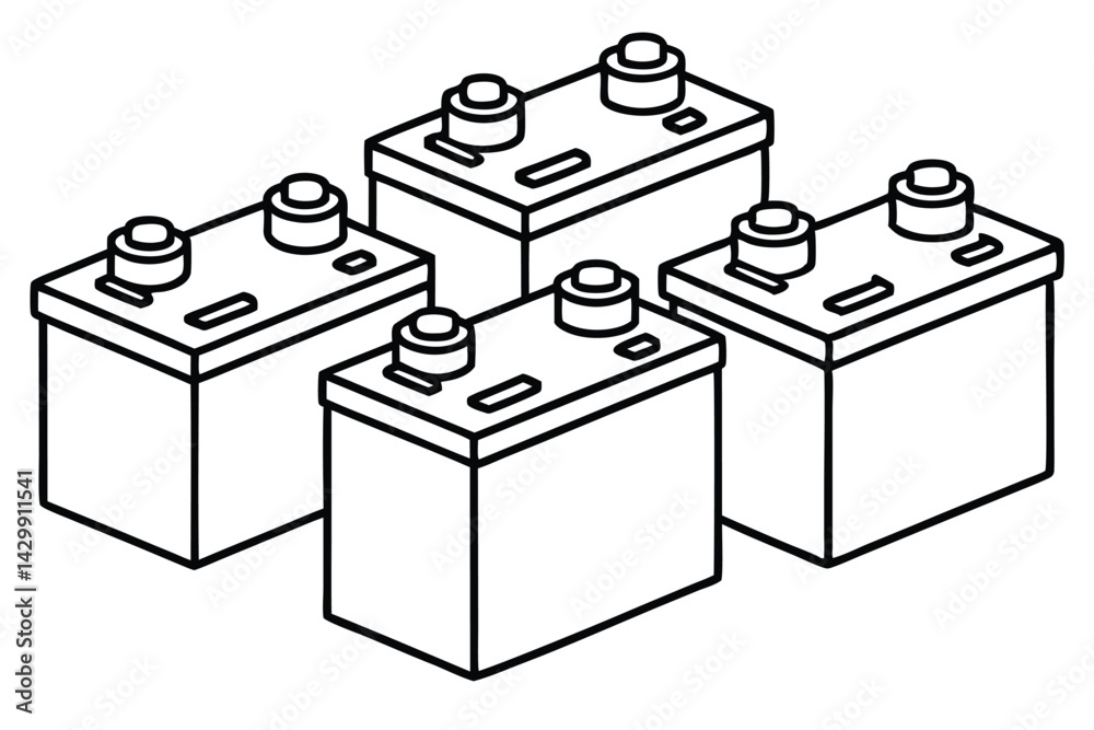 Fototapeta premium Batteries Lead Acid Energy Solution Line Art