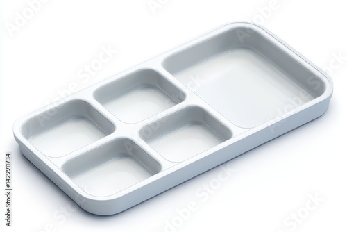 Empty light gray divided rectangular food storage container. photo