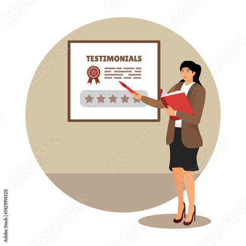 Testimonials client review concept, customer praise or opinion or feedback giving stars rating.