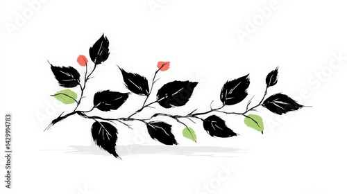Minimalist Black   White Branch Leaves Watercolor Art Print