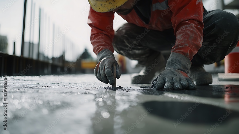 Construction Worker Smoothing Concrete Construction Worker Smoothing Concrete