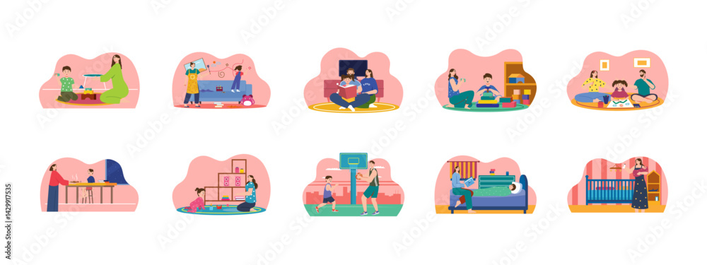 Parenting illustration set. Flat vector illustration concept.
