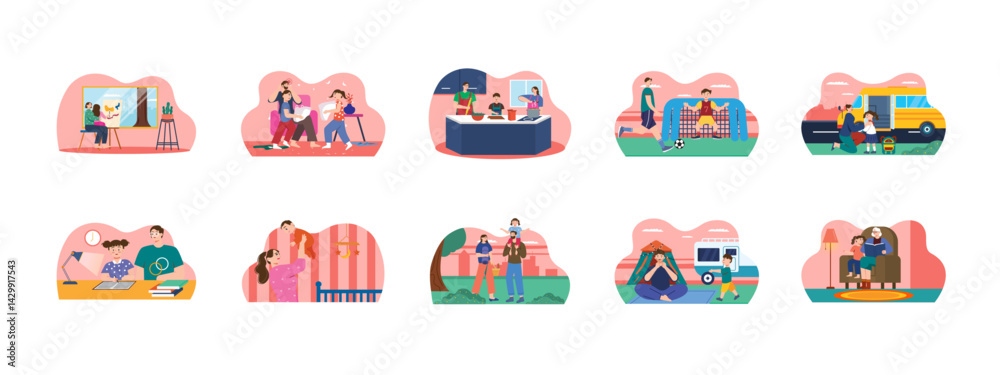 Obraz premium Parenting illustration set. Flat vector illustration concept.