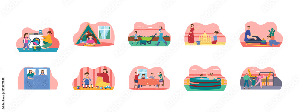 Parenting illustration set. Flat vector illustration concept. Parenting illustration set. Flat vector illustration concept.