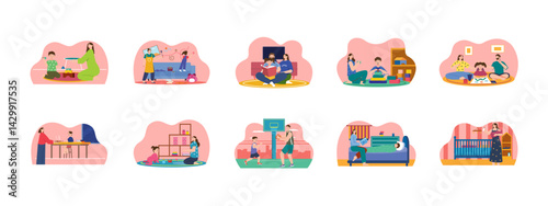 Parenting illustration set. Flat vector illustration concept.