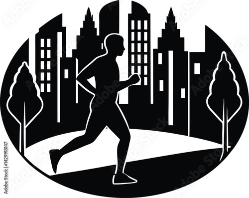 Jogger In City Park Silhouette