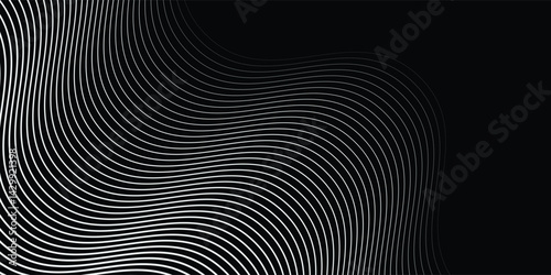 Abstract background with waves for banner. Medium banner size. Vector background with lines. Element for design isolated on black. Black and colorful