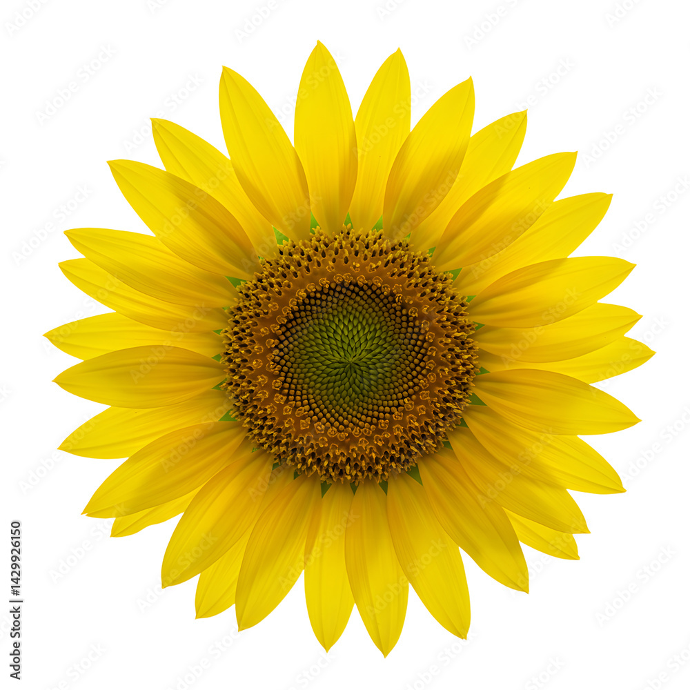 Fototapeta premium A vibrant sunflower in full bloom, showcasing its bright yellow petals and intricate seed pattern against a clear background