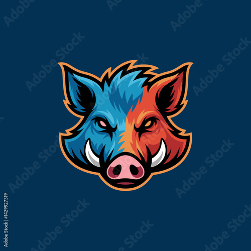 Split Color Wild Boar Head Esport Gaming Mascot Illustration