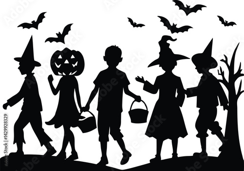 Children Trick Or Treating Silhouette