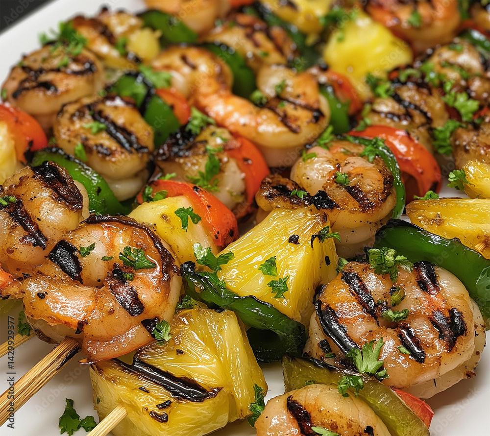 Shrimp kebabs with pineapple and peppers