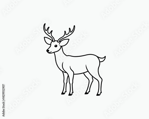 Deer Coloring Page Forest Animal Outline for Kids and Adults