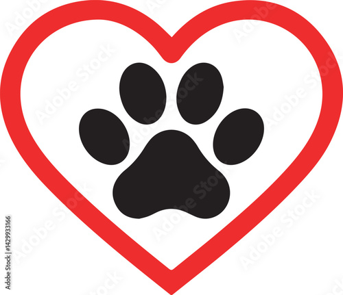 A paw print nestled within a loving heart, perfect for pet lovers.