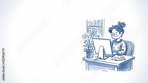Girl typing on computer from left side of screen. High resolution