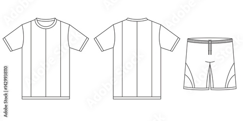 T-shirt jersey mockup outline isolated sport background clothing template tee kit flat