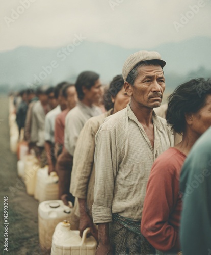 Obraz na płótnie Survivors of the Earthquake Waiting for Relief Supplies in Rural Area Emotional Scene Documentary Style w salonie