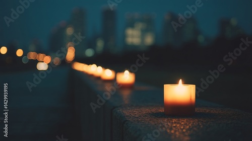 Obraz na płótnie Candles Illuminate the Night Remembrance of Earthquake Victims Cityscape Emotional Scene Reflective Viewpoint w salonie