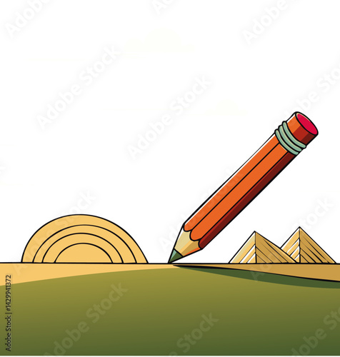Colorful cartoon pencil drawing a straight line on white background, perfect for education, creativity, and art concept designs

