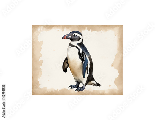 African Penguin watercolor painting vector image
