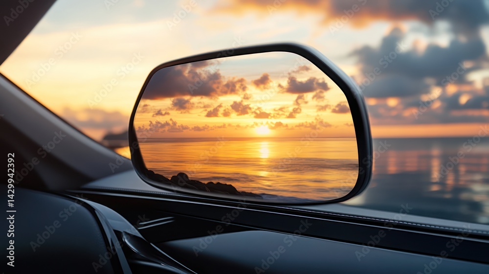 Sunset reflected in car side mirror Sunset reflected in car side mirror
