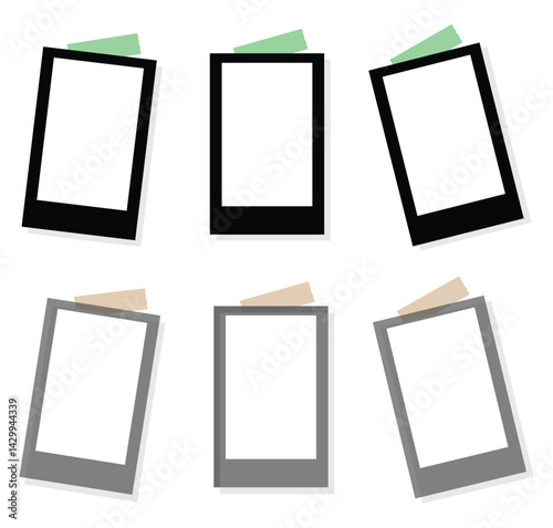 Realistic Empty Photo Frames with Tape. vector illustration