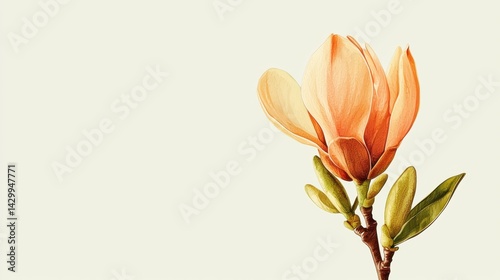 Soft Peach Magnolia Bloom Against Gentle Pale Background