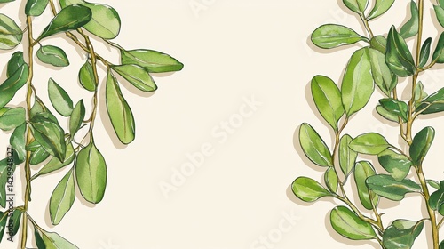Elegant Botanical Illustrations of Green Leaves on Soft Background