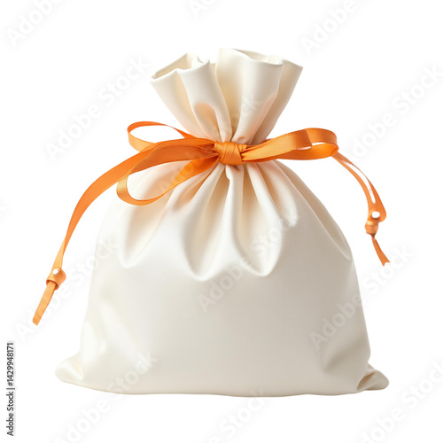 Gift-bag-white-orange-ribbon-drawstring-pouch-present