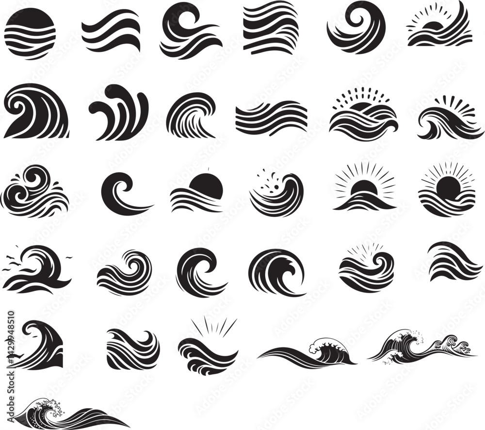 Fototapeta premium Wave Design Shapes Collection – Abstract Curved Elements Isolated on White Background