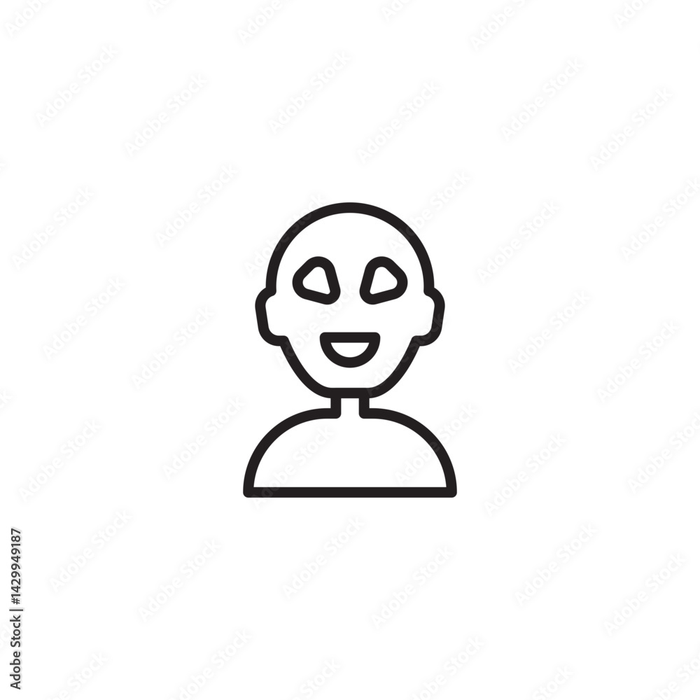 Fototapeta premium A simple line art icon of a smiling person's head and shoulders. A basic user or profile symbol.