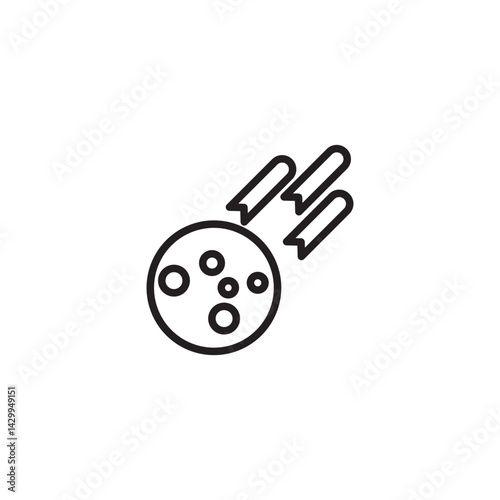 A celestial icon depicting a cratered asteroid or small moon with three fiery streaks trailing behind it. A shooting space rock!