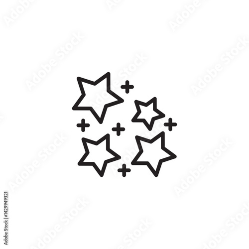 Four outlined stars of varying sizes, each surrounded by small plus sign sparkles. Twinkling celestial bodies!