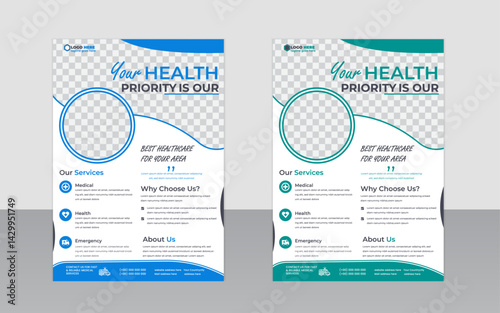 new medical flyer design for adobe stock and blue color with round shape and printing reddy
