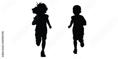 playing children silhouette icon set.