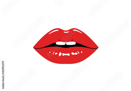 Red lips silhouette. This image shows a bold black-and-red silhouette of lips with a slightly parted design, also known as a lip graphic or mouth icon. Vector clipart illustration design.