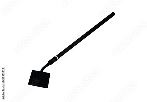Garden hoe silhouette. This image shows a garden hoe with a long handle and a sharp blade, also known as a farming or digging tool, symbolizing outdoor gardening. Vector clipart illustration design.