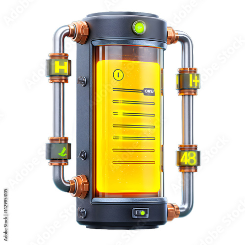 Futuristic Energy Tank with Yellow Liquid on Transparent Background photo
