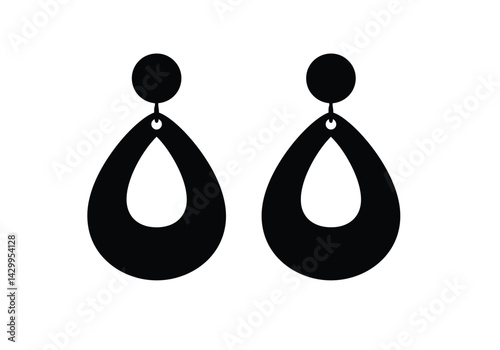Earring silhouette. This image showcases a pair of teardrop-shaped earrings, also referred to as jewelry or accessories, featuring an elegant design. Vector clipart illustration design.